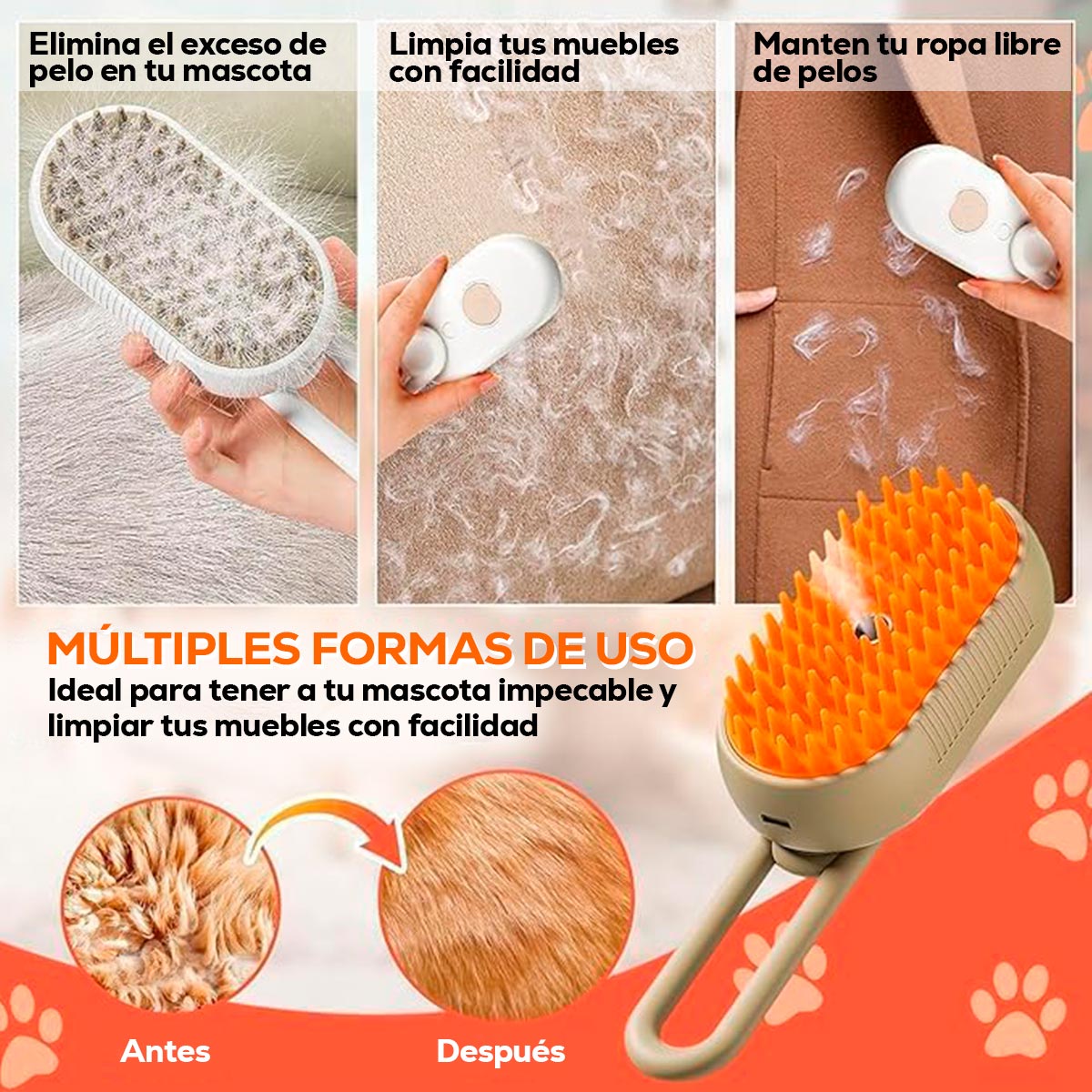 Cepillo vaporizador para mascotas